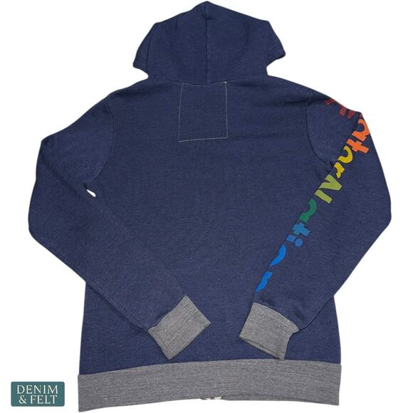 Aviator Nation Malibu Rainbow Stripe Zip Hoodie Navy Gray Trim Women’s Small - Picture 2 of 8